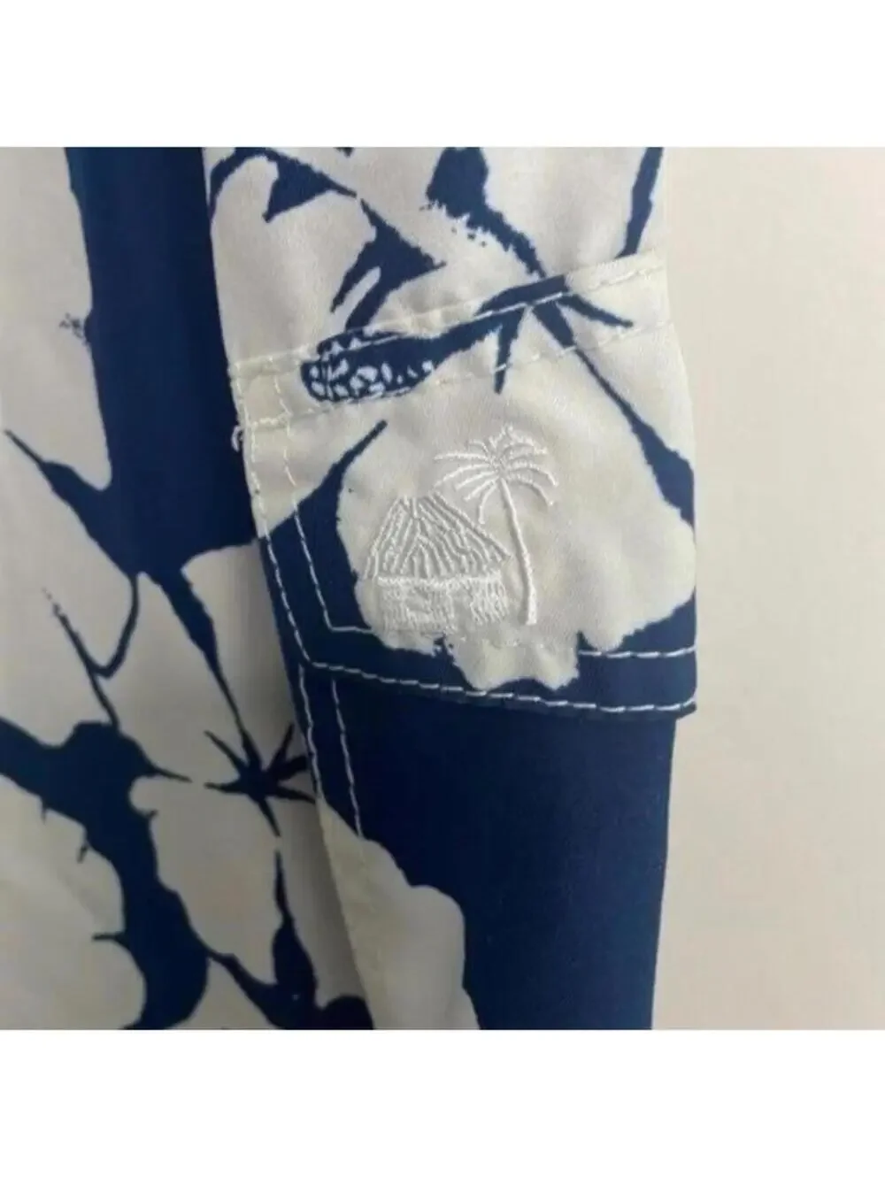 Caribbean Joe Blue and White Hawaiian Tropical Print Swim Beach Board Shorts